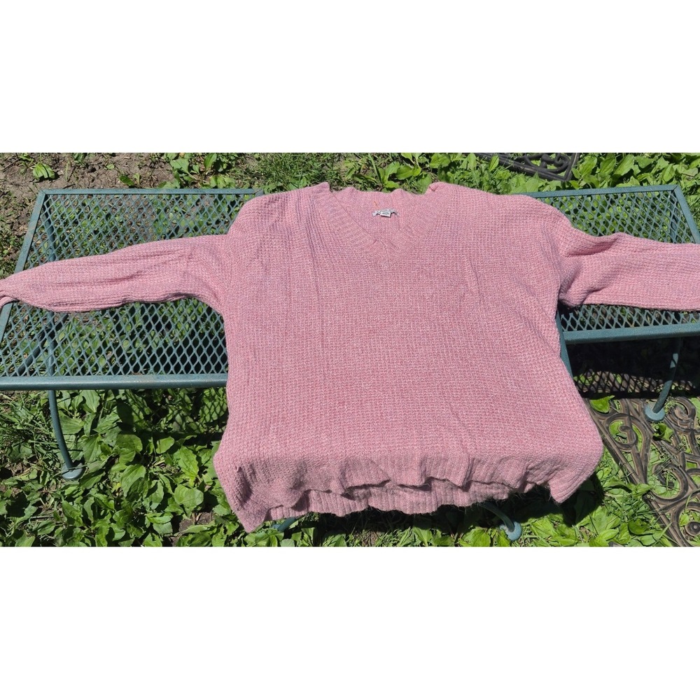 American Eagle Womens Pink Waffle Knit V-Neck Pullover Sweater Size Medium